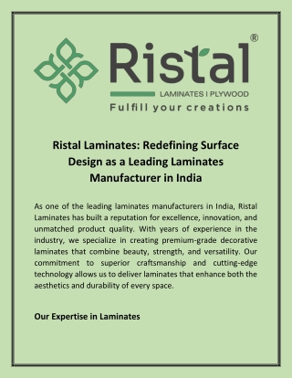 Enhancing Interiors with Premium Surface Solutions from Ristal Laminates