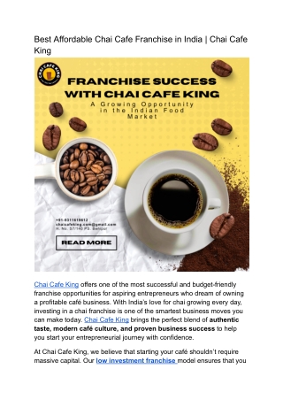Best Affordable Chai Cafe Franchise in India _ Chai Cafe King