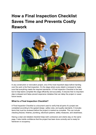 Prevent Costly Rework: The Importance of a Final Inspection Checklist