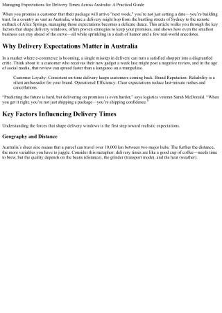 Managing Expectations for Delivery Times Across Australia: A Practical Guide