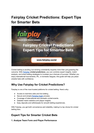Fairplay Cricket Predictions_ Expert Tips for Smarter Bets