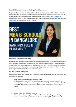 Best MBA B-Schools in Bangalore