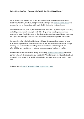 Palmolein Oil vs Other Cooking Oils Which One Should You Choose