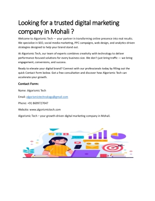 Looking for a trusted digital marketing company in Mohali