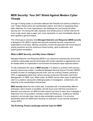 MDR Security Your Shield Against Modern Cyber Threats
