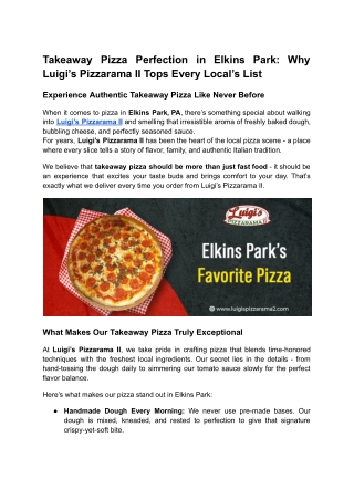 Takeaway Pizza Perfection in Elkins Park_ Why Luigi’s Pizzarama II Tops Every Local’s List