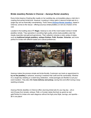 Bridal Jewellery Rentals in Chennai - Aaranya Rental Jewellery