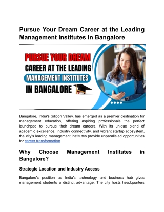 Pursue Your Dream Career at the Leading Management Institutes in Bangalore