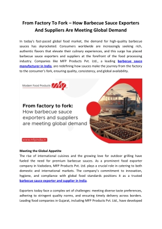 How Barbecue Sauce Exporters And Suppliers Are Meeting Global Demand