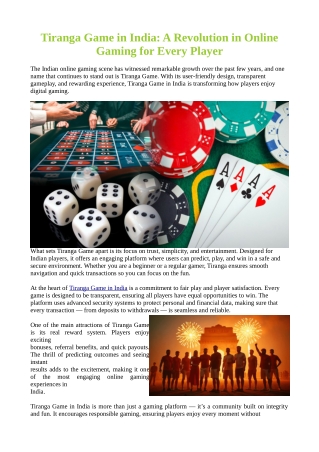 Tiranga Game in India: A Revolution in Online Gaming for Every Player