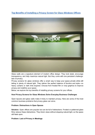 Top Benefits of Installing a Privacy Screen for Glass Windows Offices