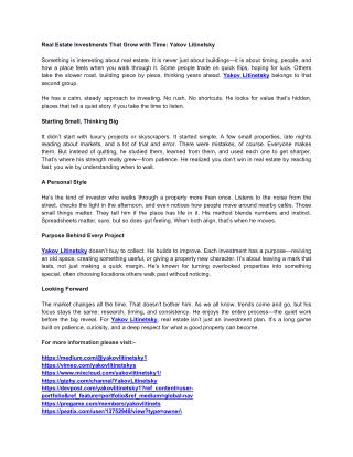 Real Estate Investments That Grow with Time Yakov Litinetsky