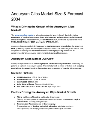 Aneurysm Clips Market Size & Forecast 2034