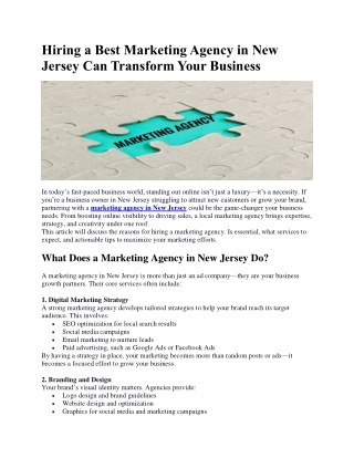 Hiring a Best Marketing Agency in New Jersey Can Transform Your Business