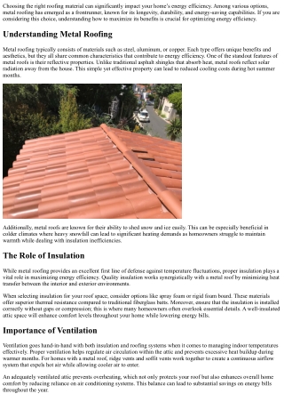 How to Maximize Energy Efficiency with a Metal Roof