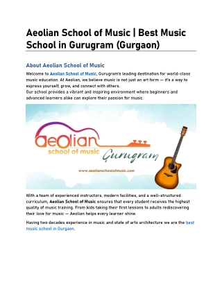 Aeolian School of Music- Best Music School in Gurgaon