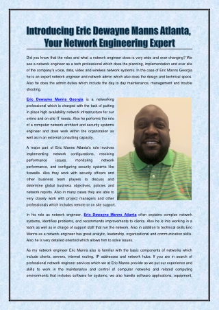 Introducing Eric Dewayne Manns Atlanta, Your Network Engineering Expert