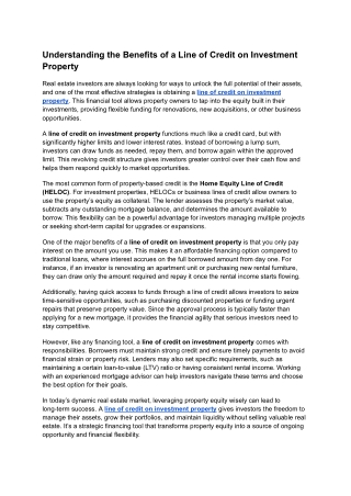 line of credit on investment property