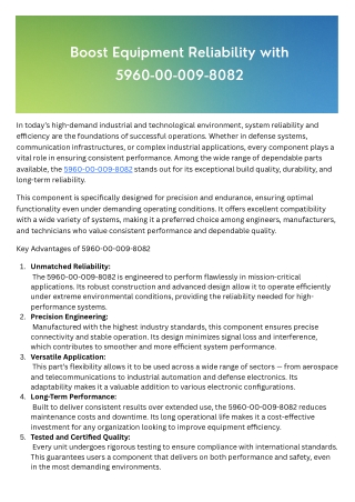 Boost Equipment Reliability with 5960-00-009-8082