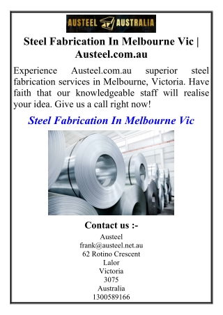 Steel Fabrication In Melbourne Vic | Austeel.com.au