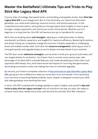 Master the Battlefield  Ultimate Tips and Tricks to Play Stick War Legacy Mod APK