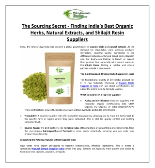 The Sourcing Secret - Finding India's Best Organic Herbs, Natural Extracts, and