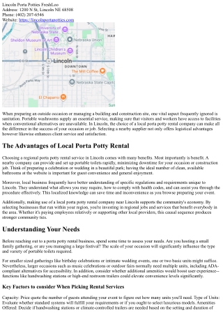 Why Select a Local Porta Potty Rental Business Near Lincoln?