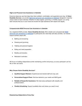 High-Level Personal Care Assistance in Adelaide