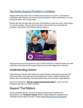 Top Autism Support Providers in Adelaide