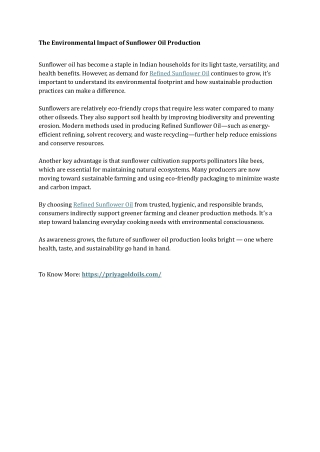 The Environmental Impact of Sunflower Oil Production