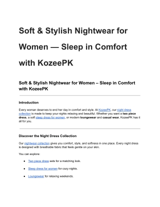 Soft & Stylish Nightwear for Women — Sleep in Comfort with KozeePK