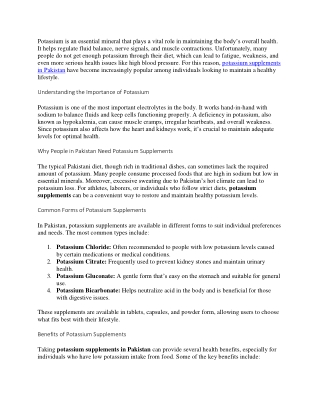 Potassium supplements in Pakistan help maintain healthy nerve function