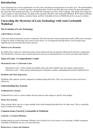 Unraveling the Mysteries of Lock Technology with auto locksmith wallsEnd