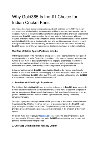 Why Gold365 Is the #1 Choice for Indian Cricket Fans