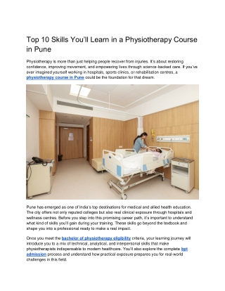 Top 10 Skills You’ll Learn in a Physiotherapy Course in Pune