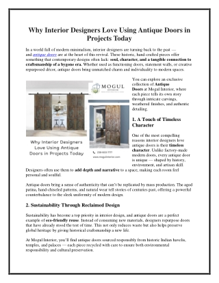 Why Interior Designers Love Using Antique Doors in Projects Today