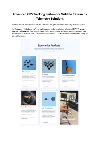 Advanced GPS Tracking System for Wildlife Research by Telemetry Solutions