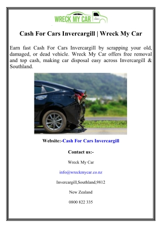 Cash For Cars Invercargill  Wreck My Car