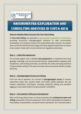 Groundwater Exploration and Consulting Services in Costa Rica