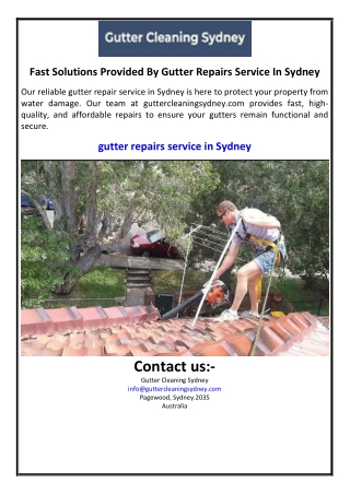 Fast Solutions Provided By Gutter Repairs Service In Sydney