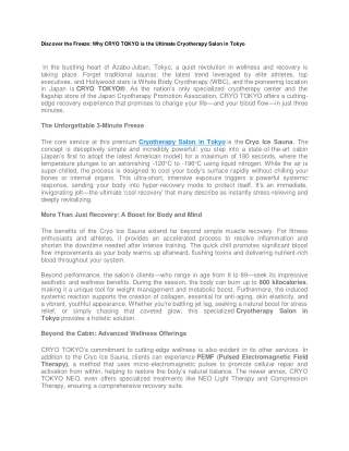 Discover the Freeze Why CRYO TOKYO is the Ultimate Cryotherapy Salon in Tokyo