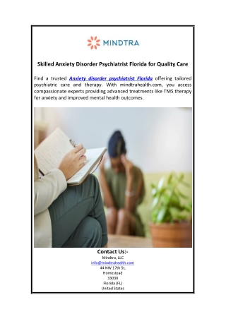 Skilled Anxiety Disorder Psychiatrist Florida for Quality Care