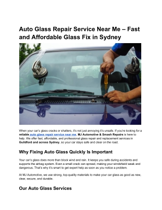 Auto Glass Repair Service Near Me – Fast and Affordable Glass Fix in Sydney