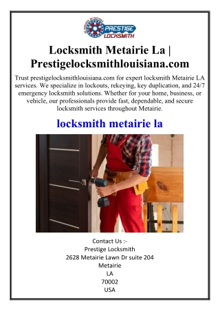 Locksmith Metairie La | Prestigelocksmithlouisiana.com