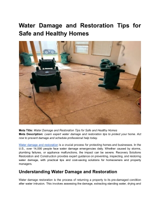 Water Damage and Restoration Tips for Safe and Healthy Homes