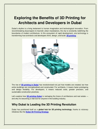 Exploring the Benefits of 3D Printing for Architects and Developers in Dubai