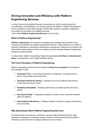 Driving Innovation and Efficiency with Platform Engineering Services