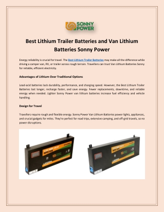Best Lithium Trailer Batteries and Van Lithium Batteries Sonny Power