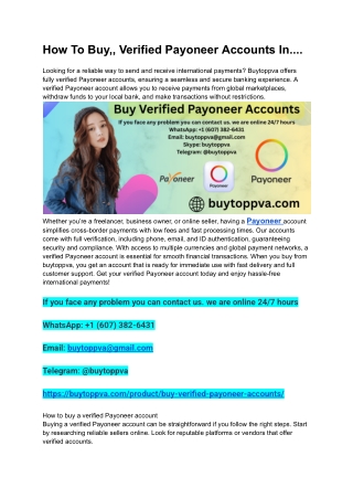 How To Buy,, Verified Payoneer Accounts In....