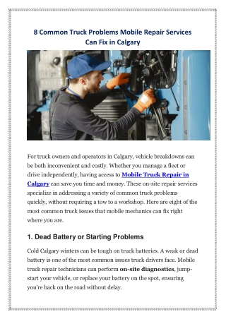 8 Common Truck Problems Mobile Repair Services Can Fix in Calgary